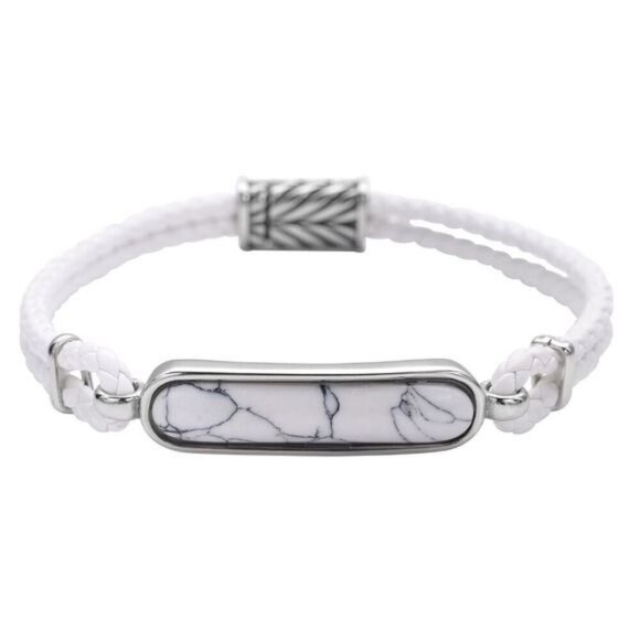 White Howlite ✦ Leather Bracelet ✦ 17ctw Stainless Magnetic Clasp 8" Unisex - Picture 2 of 8